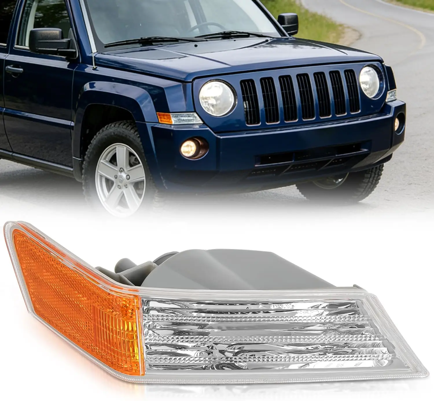 Nilight Front Turn Signals Light For 2007-2017 Jeep Patriot Passenger Side Clear Amber Lens Parking Day Running Marker Lights Waterproof Design