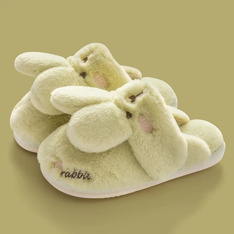 New Indoor Cotton Slippers Women Men Winter Warm Shoes Soft Plush Flats Cute Cartoon Rabbit Bear Female Male Home Floor Footwear