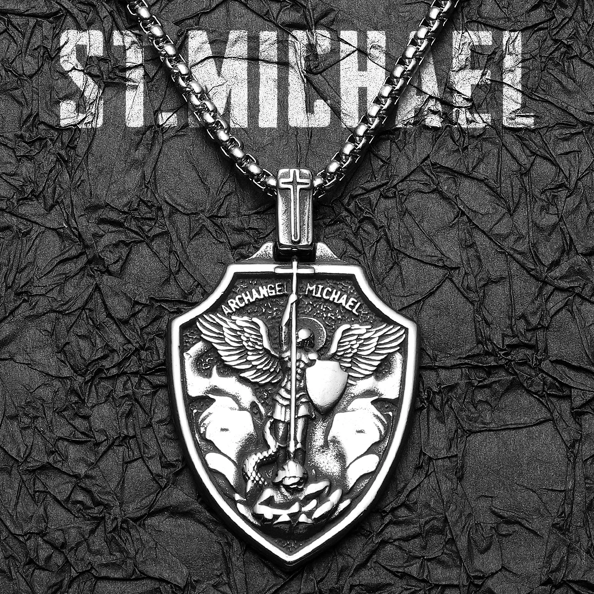 Archangel St.Michael Shield Amulet Stainless Steel Men Necklaces Pendant Chain Punk For Women Fashion Jewelry Gifts Wholesale