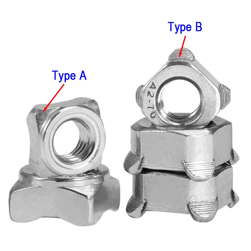 5/10/20/50pcs M3 M4 M5 M6 M8 M10 Square Weld Nuts 304 A2 Stainless Steel Square Welding Nut Spot Welding of four Angle Nuts