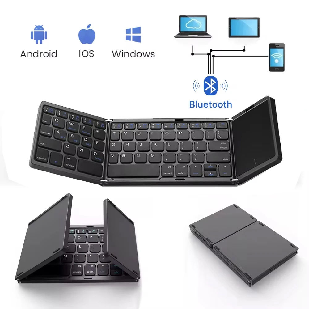 Mini Keyboard Wireless Folding Keyboard Bluetooth Foldable Keyboard With Touchpad for Windows Android iPad Phone PC Rechargeable