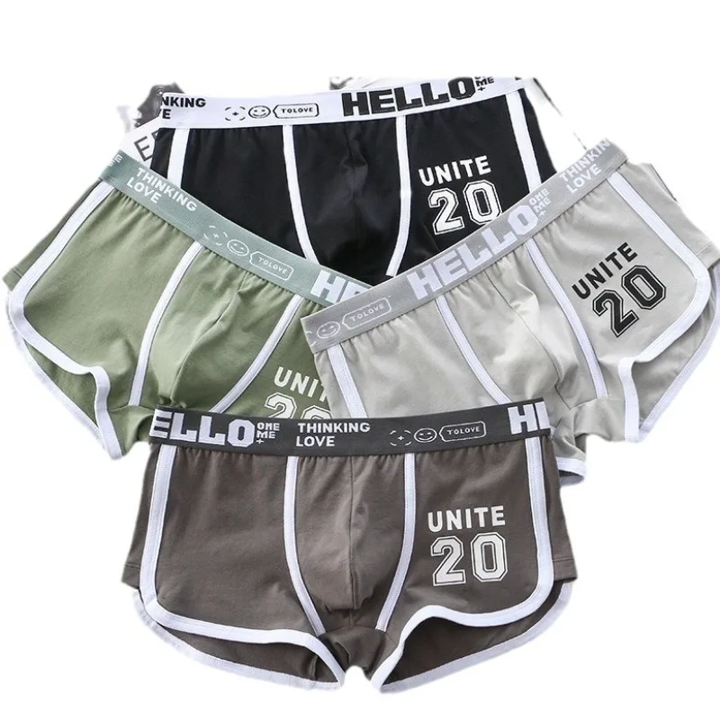 Moda Boxer in cotone solido da uomo Biancheria intima sexy con stampa di lettere Mutandine maschili traspiranti Qucik-Dry Lingerie Pantaloncini morbidi U Custodia convessa