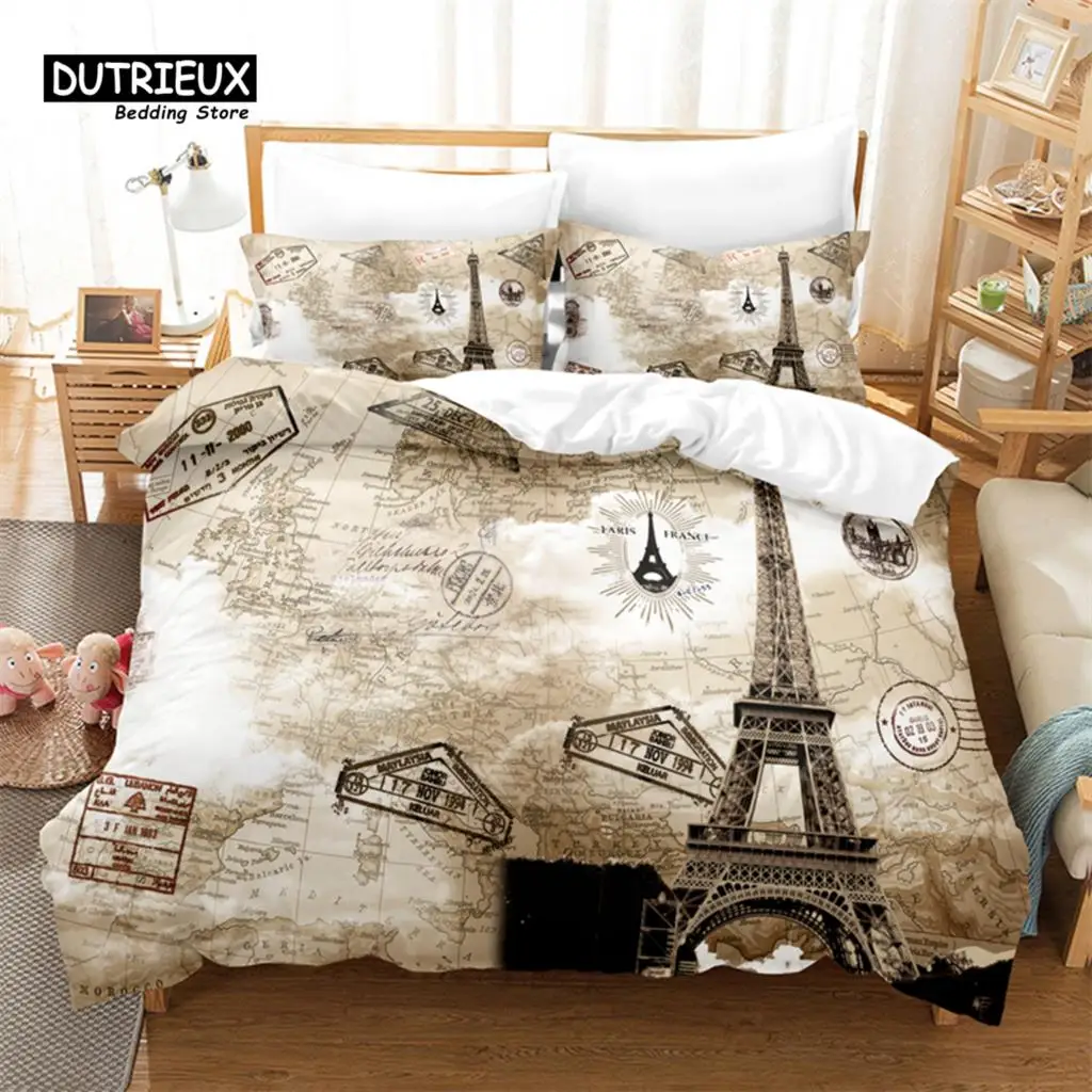 

3pcs Duvet Cover Set, Eiffel Tower Bedding Set, Soft Comfortable Breathable Duvet Cover, For Bedroom Guest Room Decor