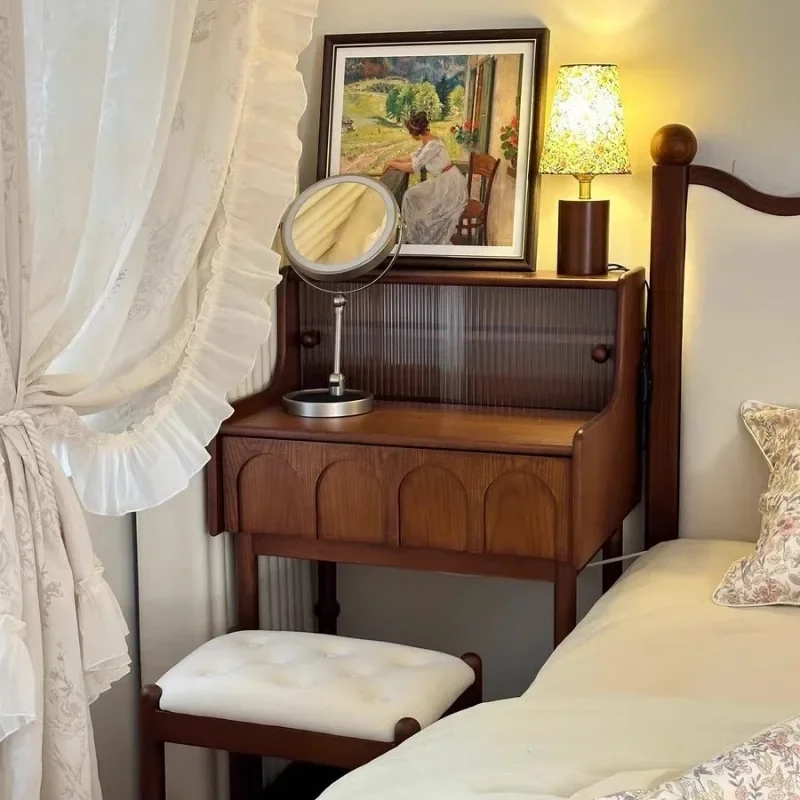 Commode médiévale en bois massif de frêne, mini petite coiffeuse pour chambre à coucher d'appartement, coiffeuse intégrée au bureau