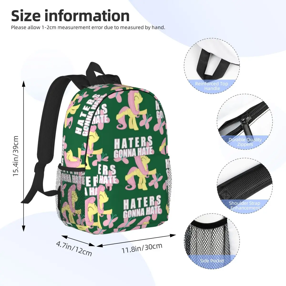 My Little Pony Novo padrão elegante bolsa escolar estampada mochila leve de 15 polegadas