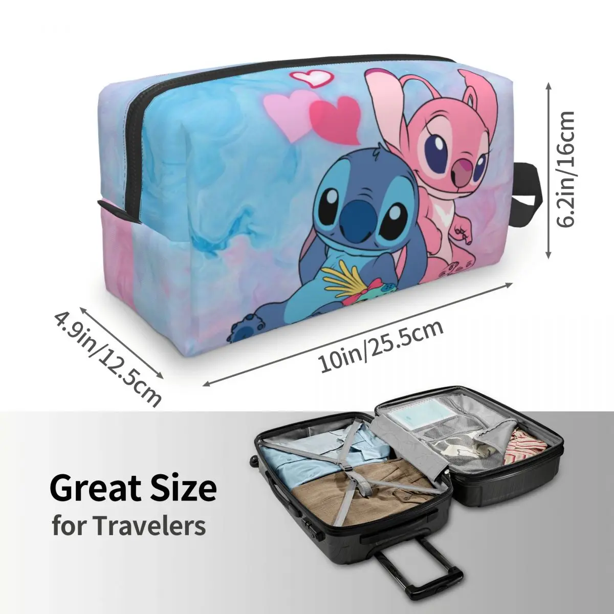 Custom Fashion Stitch Angel Travel Toiletry Bag Women Disney Anime Makeup Cosmetic Organizer Beauty Storage Dopp Kit