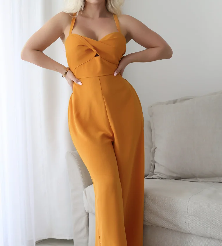 

Jumpsuit Woman 2025 Sexy V-Neck Camisole Hollowed Out High Waisted Wide Leg Jumpsuit Backless Lace Up Commuter Women's Jumpsuit