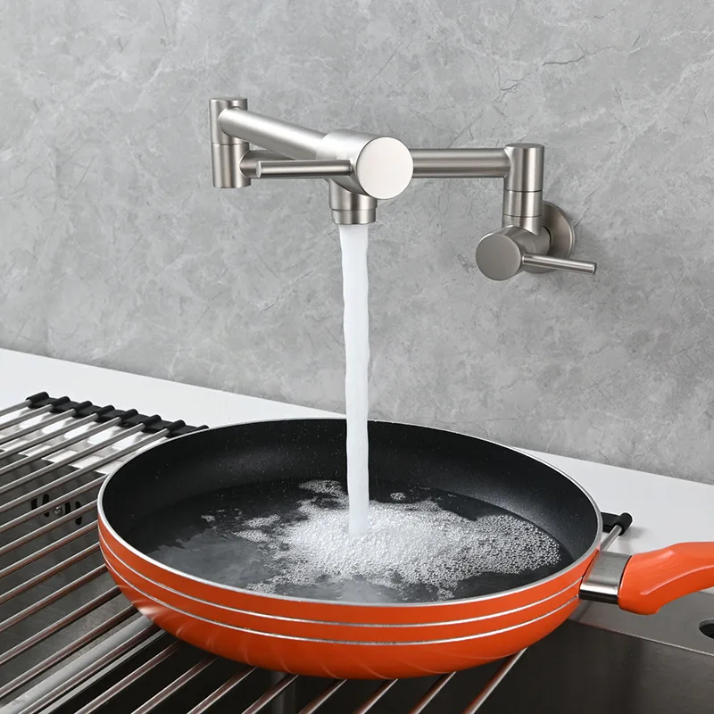 Innovative Wall-Mounted Single Cold Faucet Kitchen Sink Faucet Vegetable Basin Double Switch Faucet Convenient Folding Design