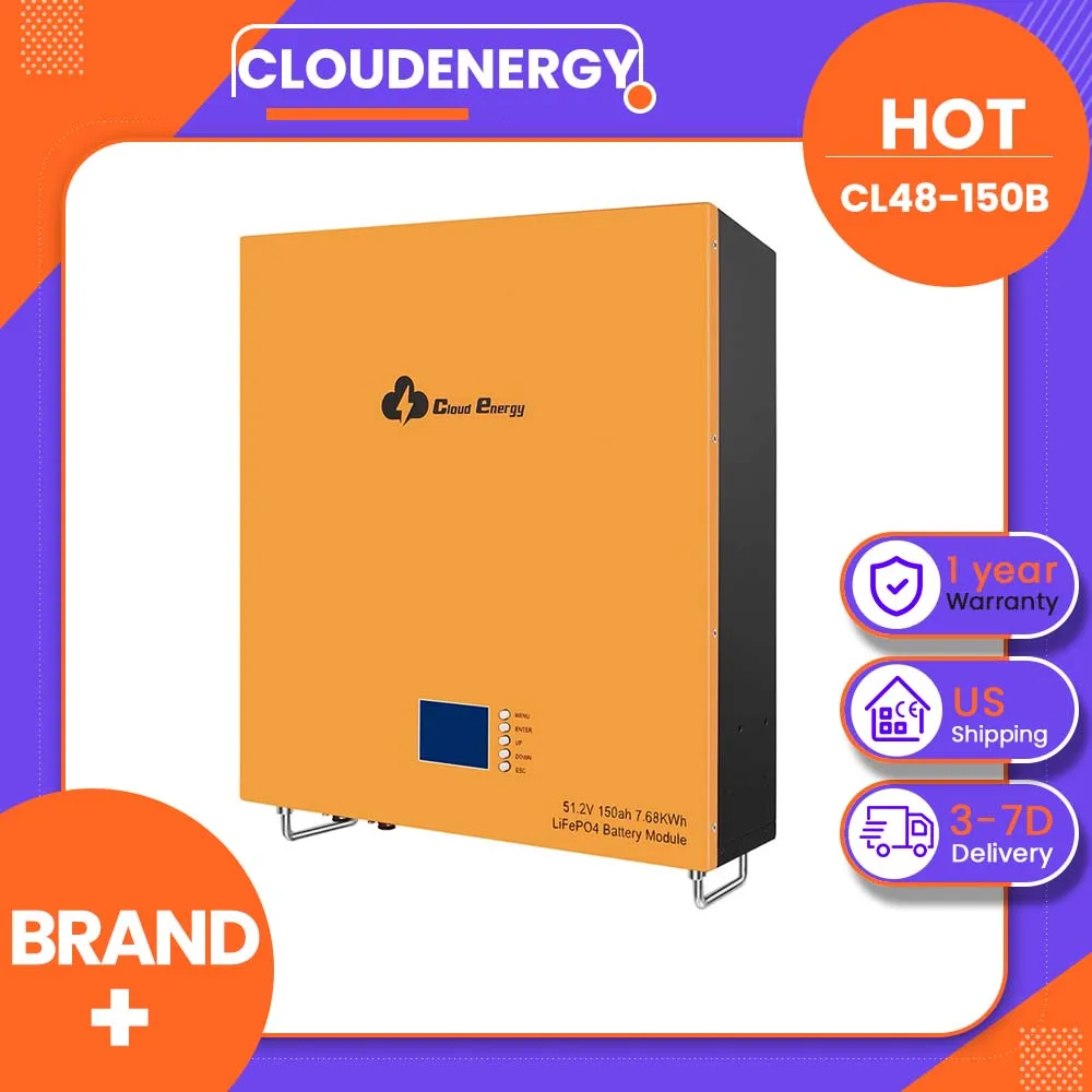 Cloudenergy CL48-150B 48V 150Ah LiFePO4 Deep Cycle Battery — 6000+ Cycles, 80% DOD, Built-in 100A BMS, High-Temp Cut-Off, Solar/Wall/Generator Charging, for Home & Solar Energy Storage, 7680Wh