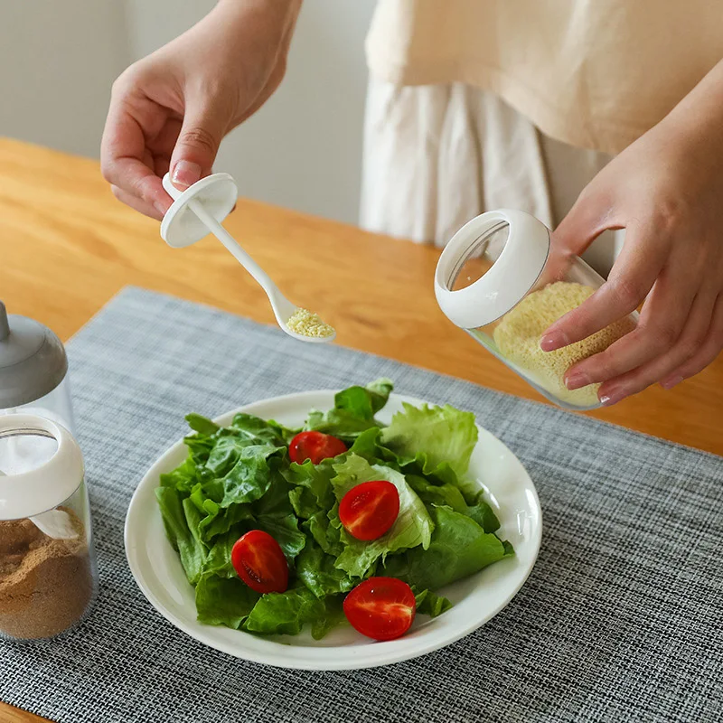 

Kitchen Seasoning Bottle Salt Storage Box Spice Jar With Spoon Sugar Salt Pepper Powder Storage Bottles Ketchup Hot Sauces Tools