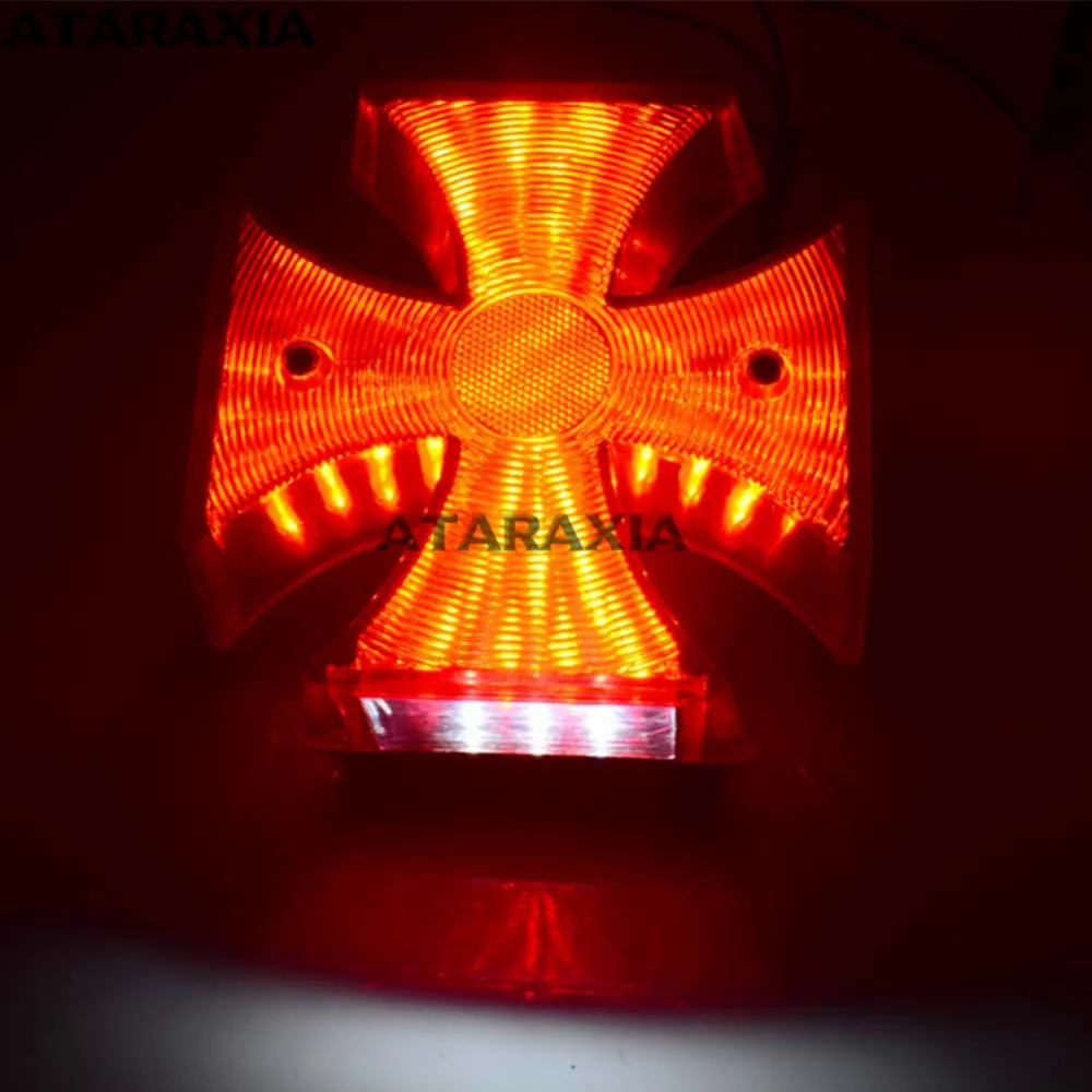 Universal Motorcycle Red Cross LED Taillight Brake Rear License Plate Light bike Tail Light for Harley Touring  Softail  XL883