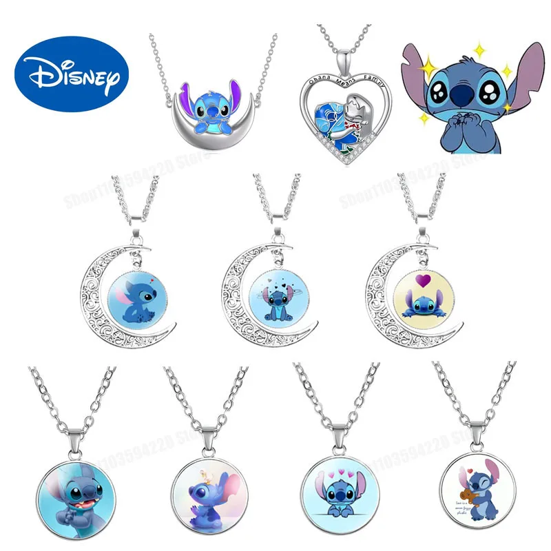 New Lilo & Stitch Time Gem Necklace Disney Cartoon Pattern Stitch Angel Pendant Anime Peripheral Accessories for Children Gifts