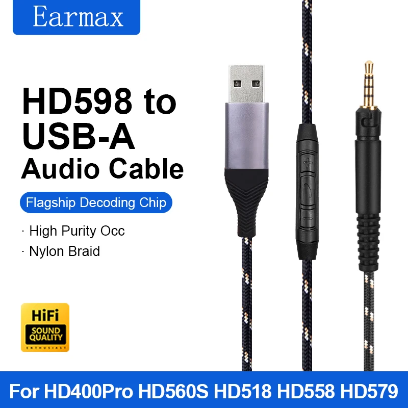 For Sennheiser HD518 HD558 HD569 HD579 HD598 HD2.30 Replaceable USB-A Lightning TYPE-C to 2.5mm Desktop Computer Headphone Cable