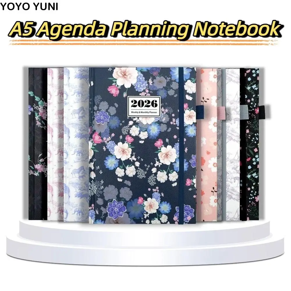

English 2026 Schedule Planner Notepad 12 Months Wear-resistant To-do List Notebook Portable PU Leather Cover