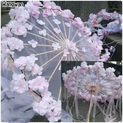 Flower Tassel Ribbon Hanfu Umbrella Classical Art Oil Paper Chinese Lace Umbrella Cosplay Photo Prop Dance Lolita Parasols Girls