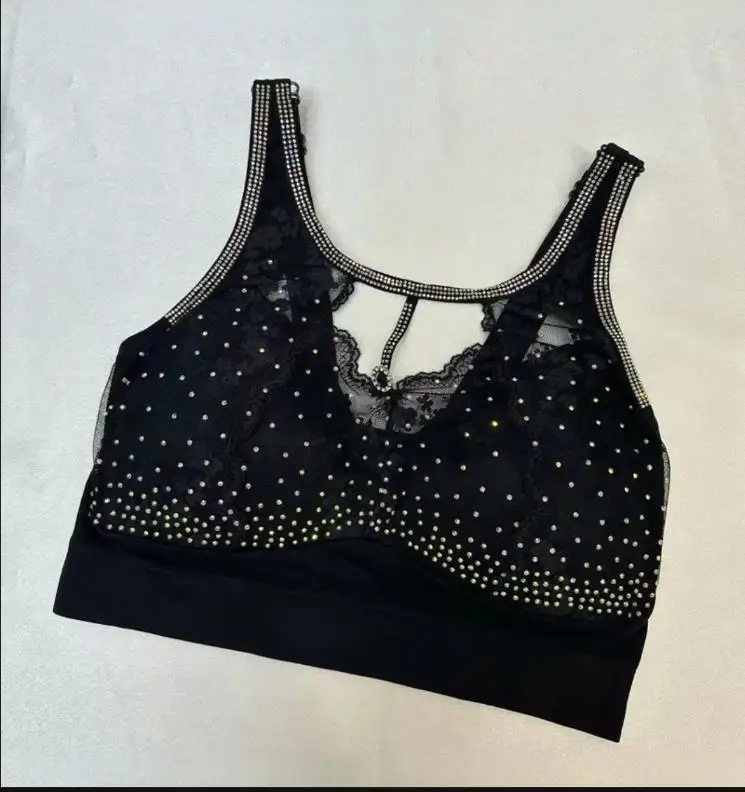 

padded bust Diamond camis women sexy rhinestones crop tops lady sport short tops