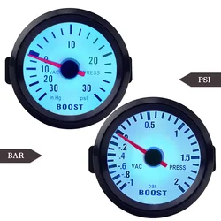 Jauge de voiture Turbo Boost Bar, compteur de presse à vide, lumière bleue automatique, jante noire, 12V,-1 ~ 2 Bar,-30 ~ 30 PSI, 2 