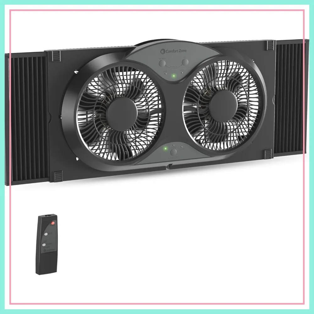 

Reversible Twin Window Fan with Remote Control – 3-Speed Dual Blade, Expandable 23.5"-37", Removable Bug Screen