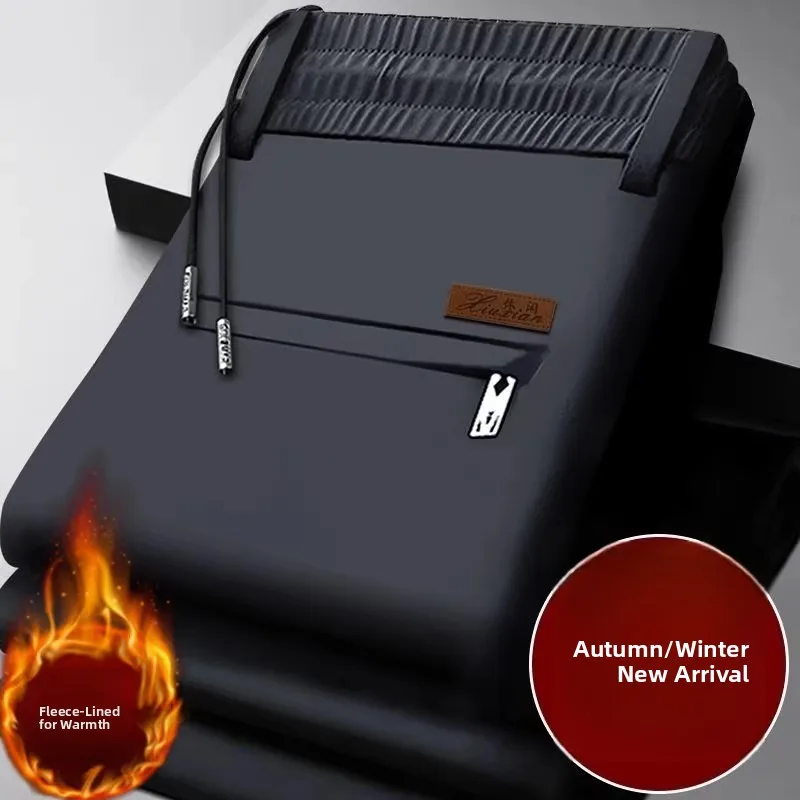 

Men's Casual Pants Fleece Lined Loose Straight Legged Workwear Autumn Winter Warm Trousers Comfortable Polyester Fiber