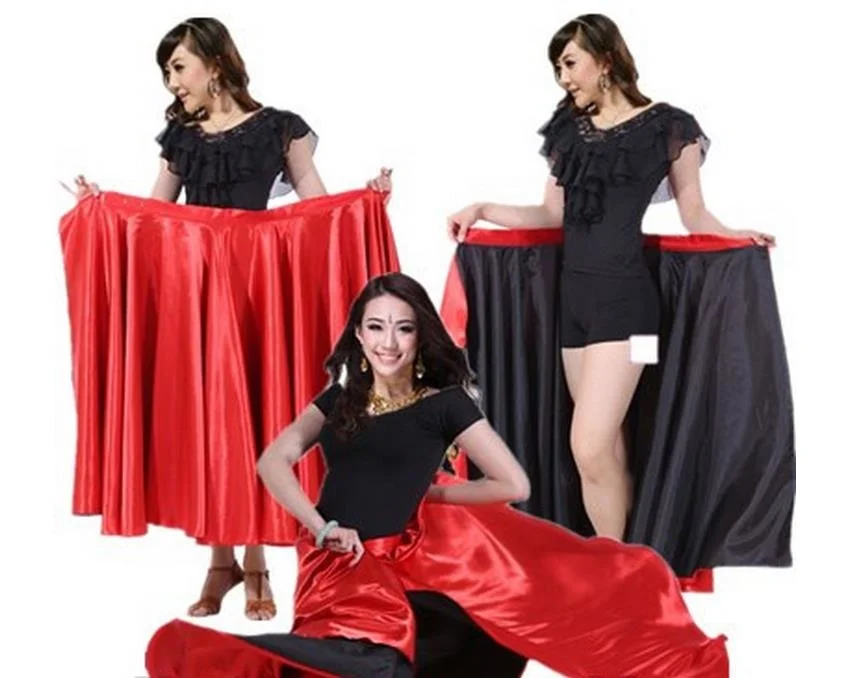 Belly เต้นรำกระโปรง Flamenco 360องศาสเปนกระโปรงเต้นรำ Belly Dance วงกลมใหญ่ละตินกระโปรง Swing เปิดเครื่องแต่งกายเต้นรำสีแดง