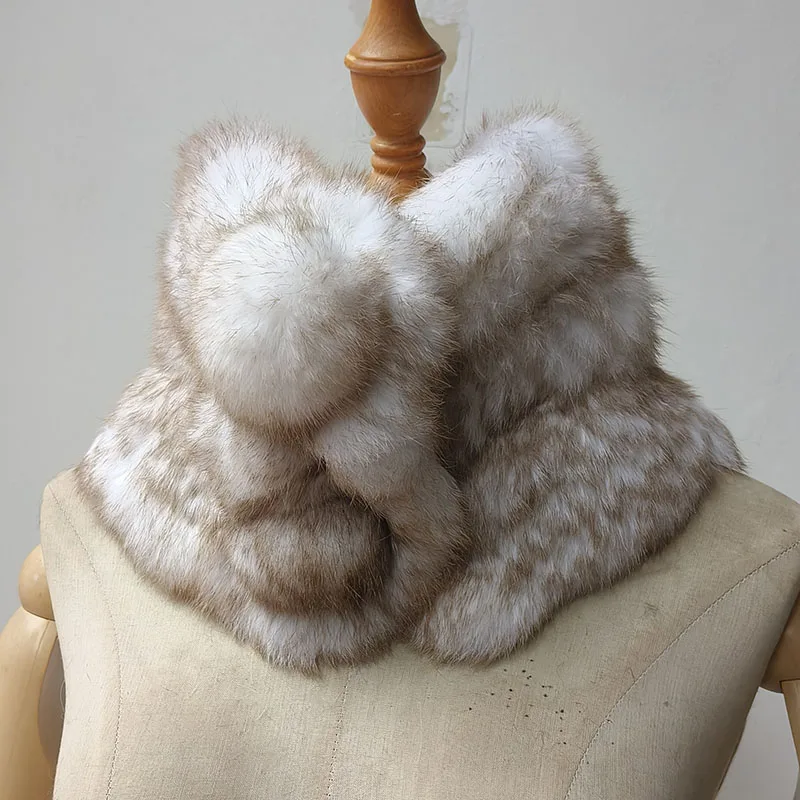 

High Quality Women Knitted Real Rabbit Fur Scarf Fashion Warm Female Genunie Fur Wide Neck Warmer Ladies Scarves
