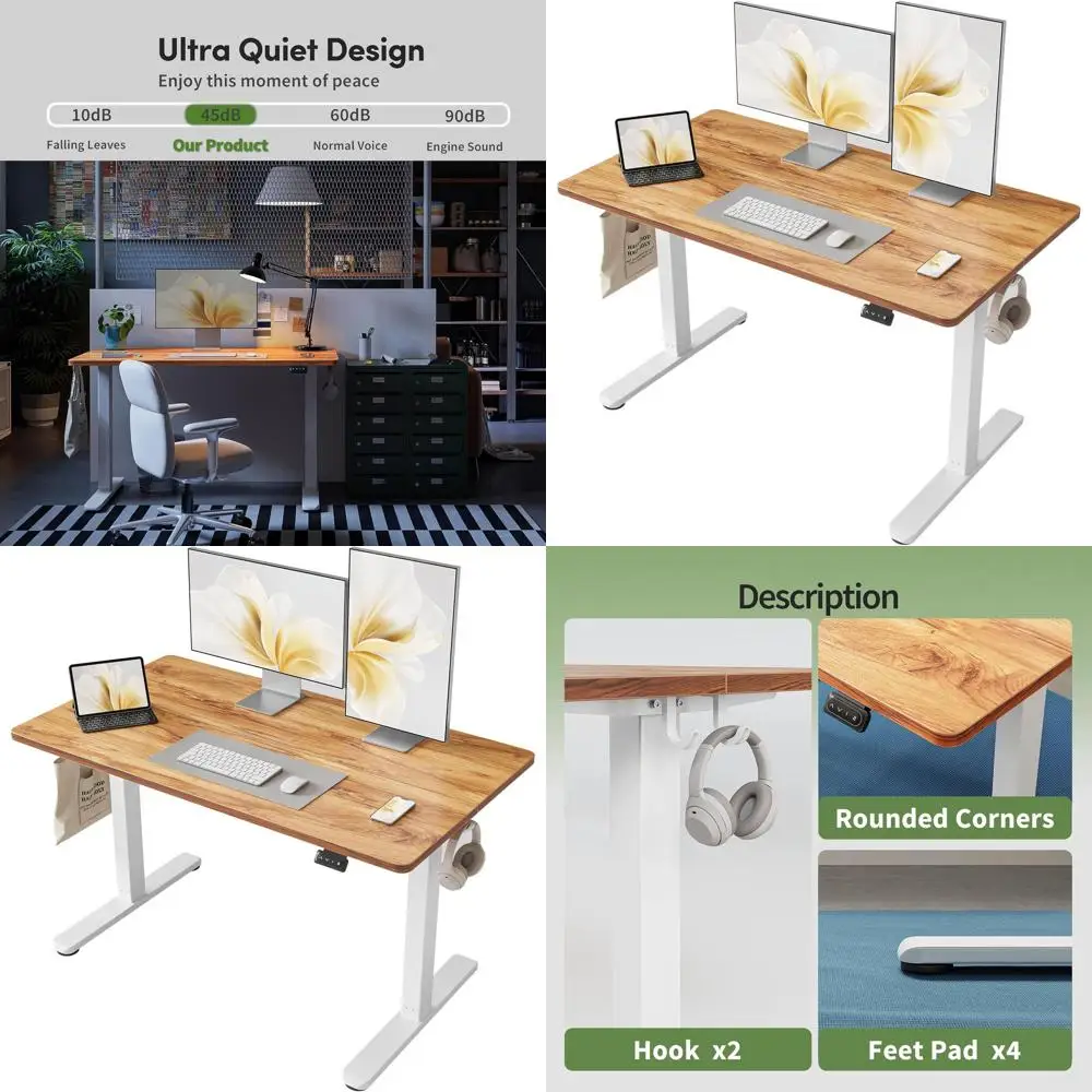 Electric Height-Adjustable Desk, 48x24 inches, Rustic Light Wood Grain, Split Top for Home Office