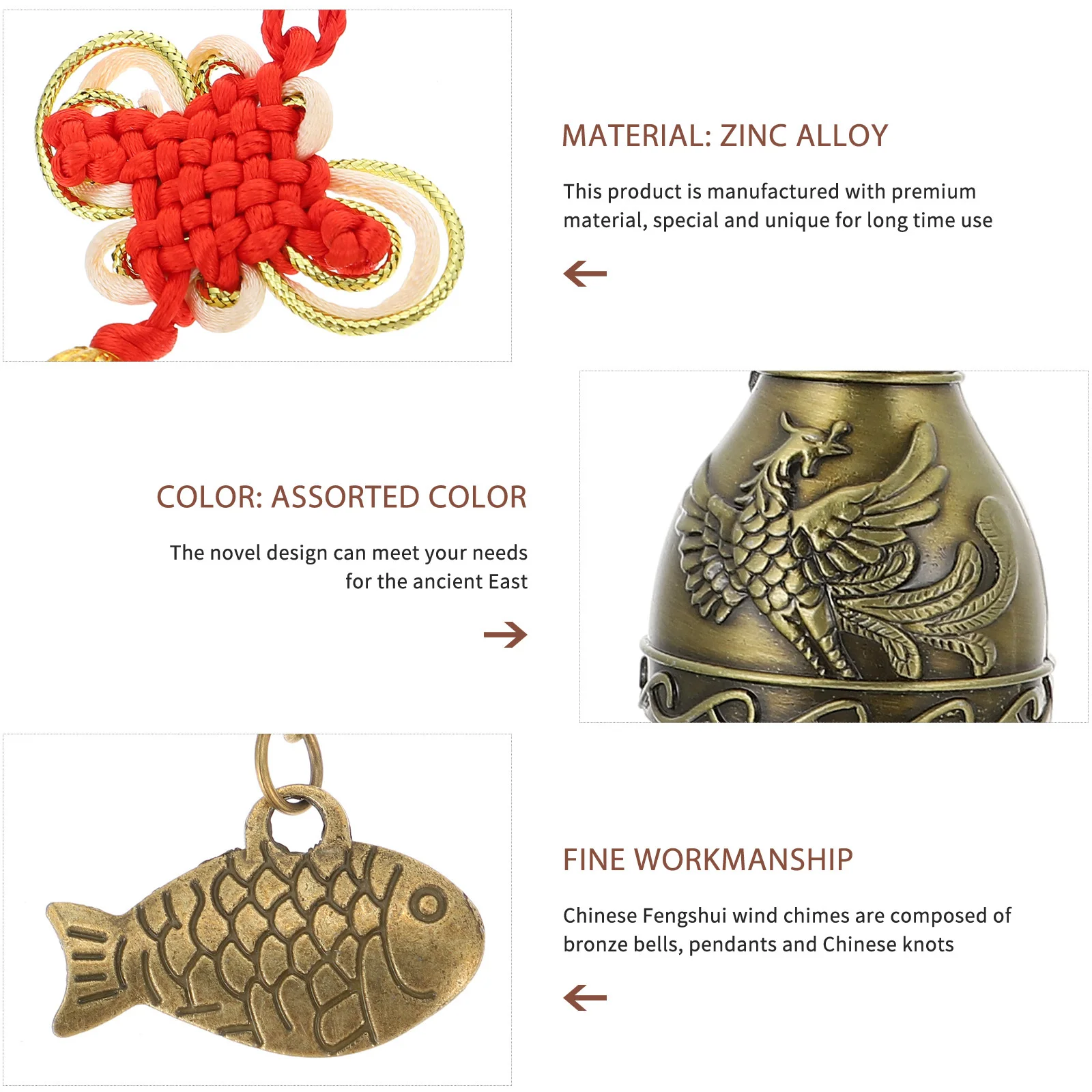 

5Pcs Metal Wind Chimes Chinese Traditional Hanging Bells for Garden Balcony Home Decor Fengshui Wind Bell Craft Decoration Retro