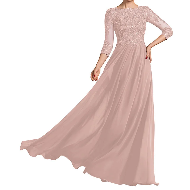 QMANSHA Maßgeschneidertes langes Brautjungfernkleid mit dreiviertellangen Ärmeln, Spitze, Chiffon, formelles Abendkleid, A-Linie, Hochzeits- und Partykleid – Detail 15
