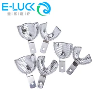 6 unids/set bandeja Dental bandeja de impresión de acero inoxidable instrumento para dentadura Autoclavable forma de malla soporte para dientes materiales metálicos