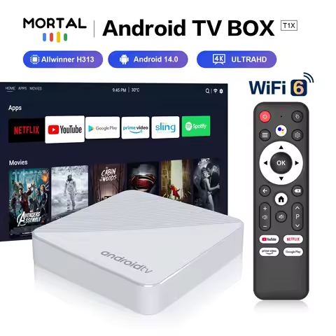 Mortal TV Box Android14 T1X Voice Netflix Chromecast Wifi 6 BT5.0 4K HDR10 Youtube H313 Streaming Media Player Games Set Top Box