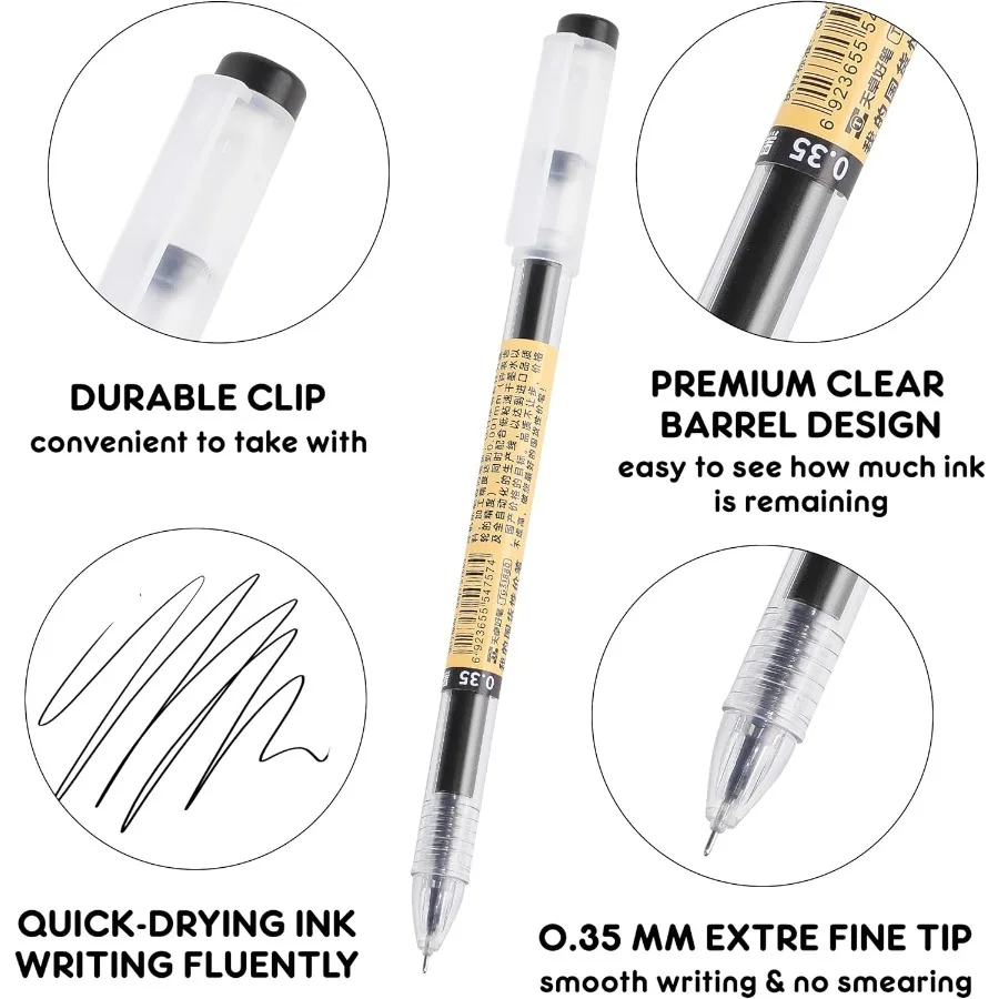 أقلام حبر جل سوداء 0.35 مللي متر طرف نقطة رفيع للغاية أقلام الكتابة السلسة أقلام الكرات الدوّارة النمط الياباني لا تلطخ قلم حبر جاف سريع الجفاف