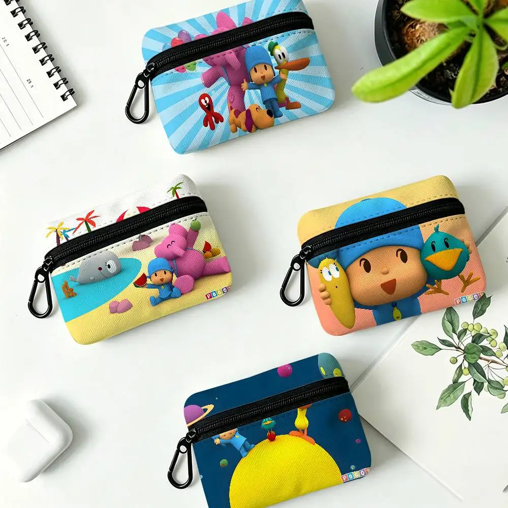 P-Pocoyo Innocent-Cheerful Portable Oxford Cloth Coin Purse Alloy Carabiner Hook Small Zipper Pouch For Backpack Belt Daily