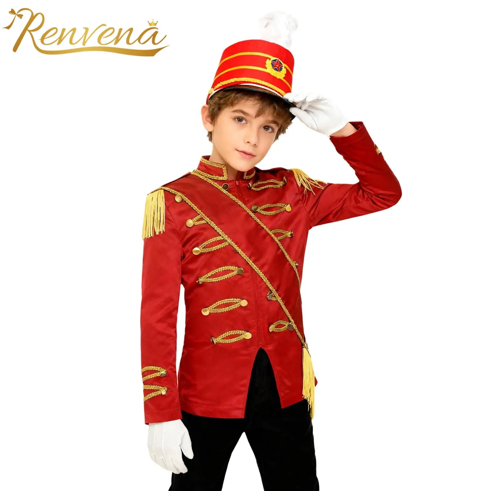 Kids Boys Jacket Drum Major Costume Marching Band Uniform Coats Military Parade Ringleader Children Drummer Cosplay Outfit