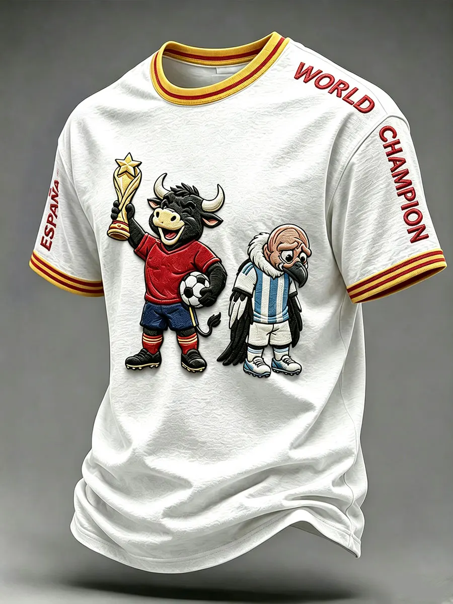Spain 2026 Commemorative National Team Championship Football Jersey, Fan Friendly 3D Quick Drying Sports Casual T-shirt for Men