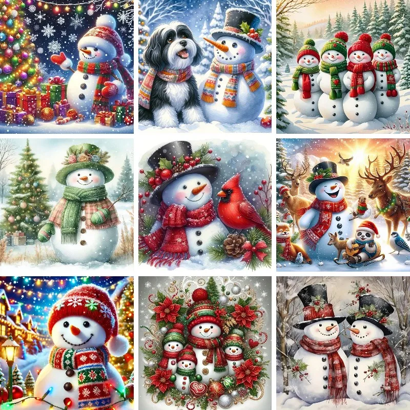 

Diamond Painting for Christmas Decoration, 5D DIY Full Diamond Art Embroidery Kits ,Handmade Home Decor, White Snowman