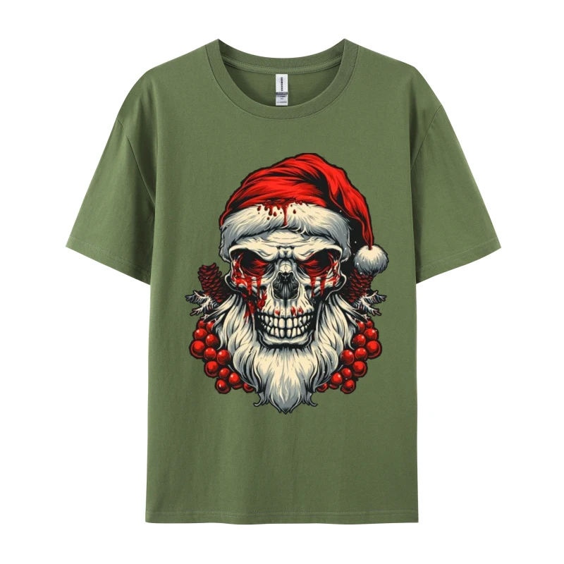 Santa Claus Skull T-shirts 3D Printed T Shirt Fitted Normal Round Collar T-shirts Christmas Camisas Basicas Hombre