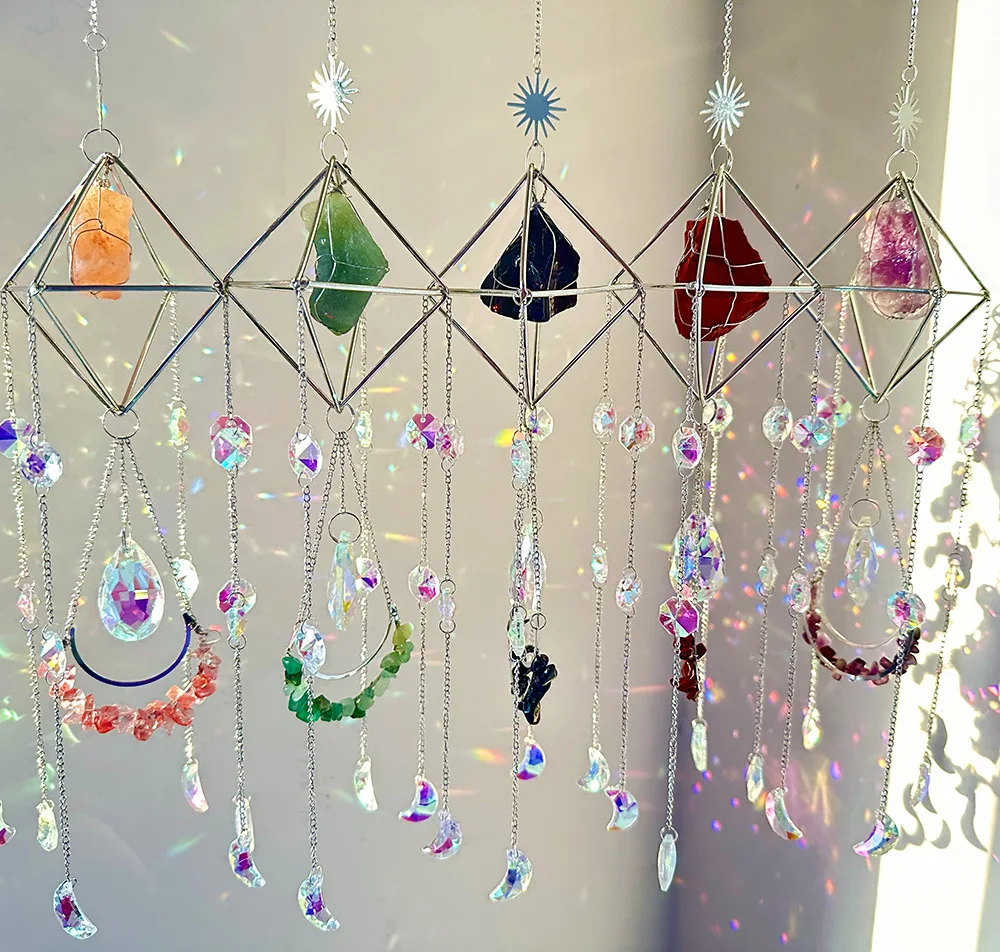 Crystal Wind Chime Sun Prisms Glass Chandelier Pendant Sunshine Catchers Hanging Drop for Outdoor Indoor Garden Room Decor