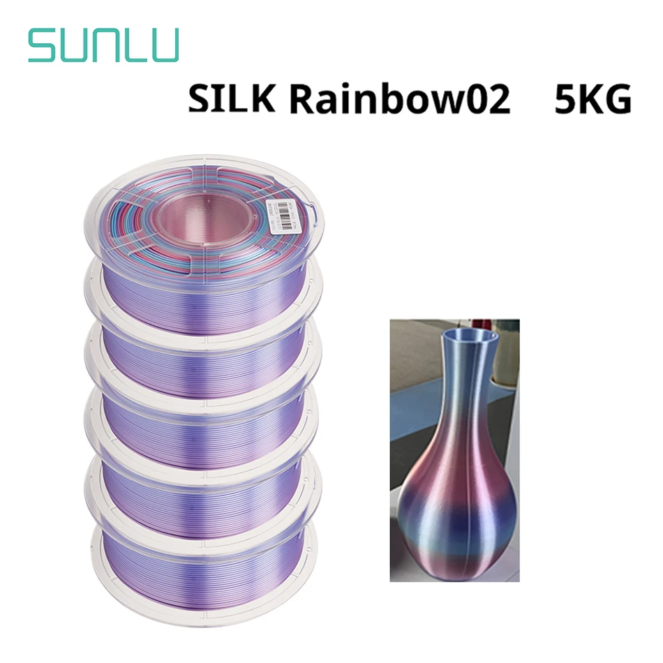 SUNLU 5 Rolls SILK 1KG 3D Filament 1.75MM Close To SILK Effect No Bubble Non-Toxic Eco-Friendly Odorless Good Toughness