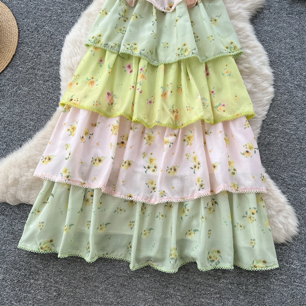 Vintage elegante em camadas impressão sem mangas vestido chique vestidos moda feminina retro festa roupas femininas