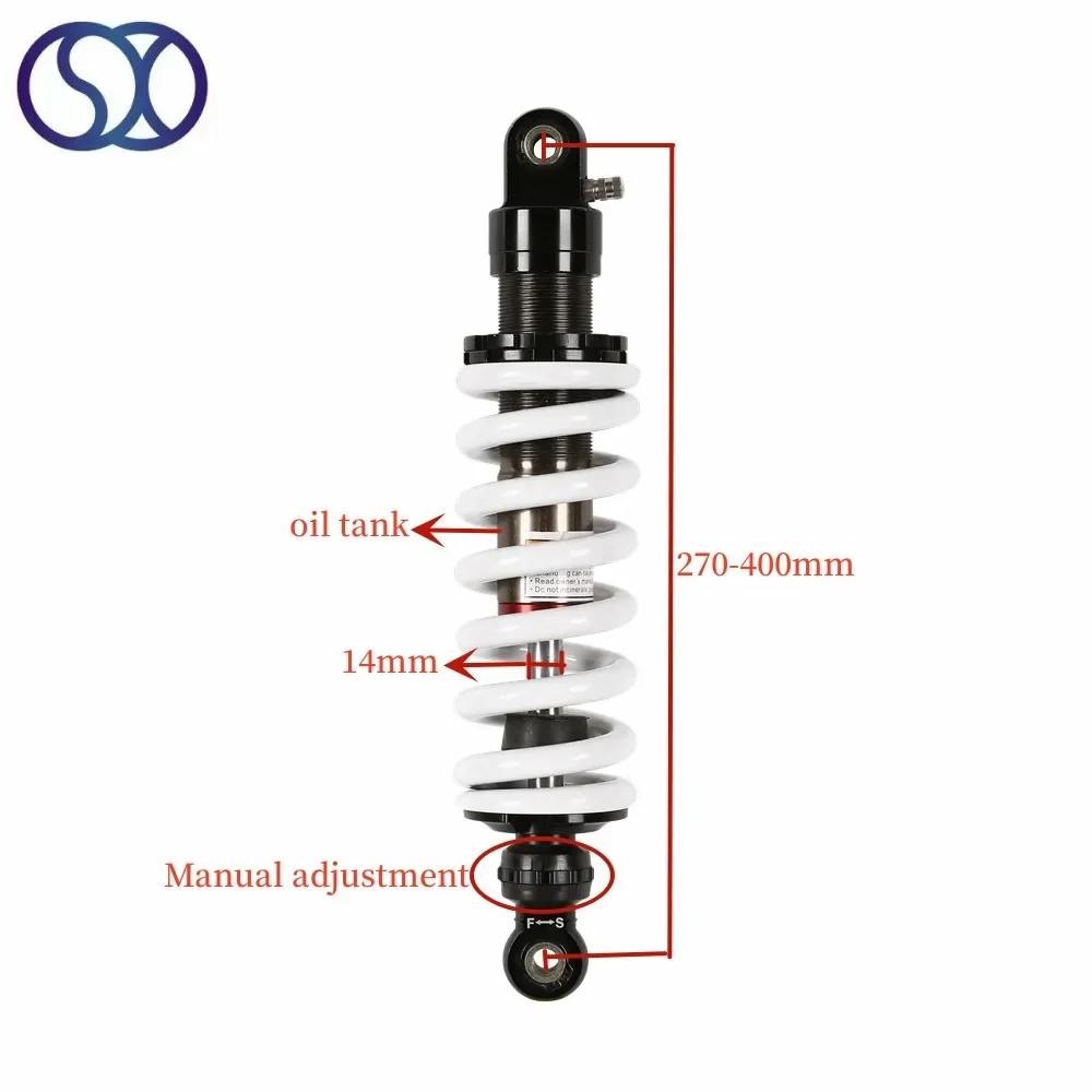 مملوء بالزيت وفصل الغاز 270 مللي متر 400 مللي متر أحمر واحد ضبط الدراجة الترابية دراجة نارية مانع الصدمات الخلفي