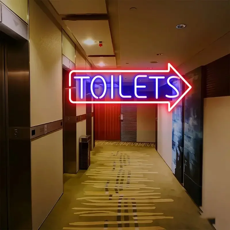 Toilets Arrow Directional Neon Sign, Washroom Entrance, Outside Party Bar, Gaming Led Light Signs, Home Wall Decor