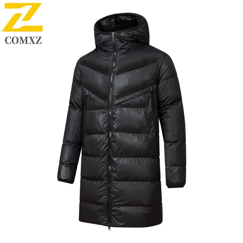 COMXZ سترة الخبز فضفاضة 2025 مقنعين منتصف طول جودة عالية العمل الشتاء الحشو الشارع الشهير سميكة الرجال القطن وسادة مبطنة