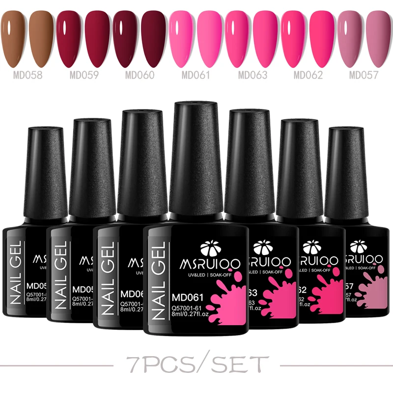 MSRUIOO 7 szt. Różowy Nude Kawa Kolorowy Lakier Żelowy do Paznokci Akcesoria do Paznokci Neonowy Makaronowy Lakier Żelowy do Paznokci do Manicure