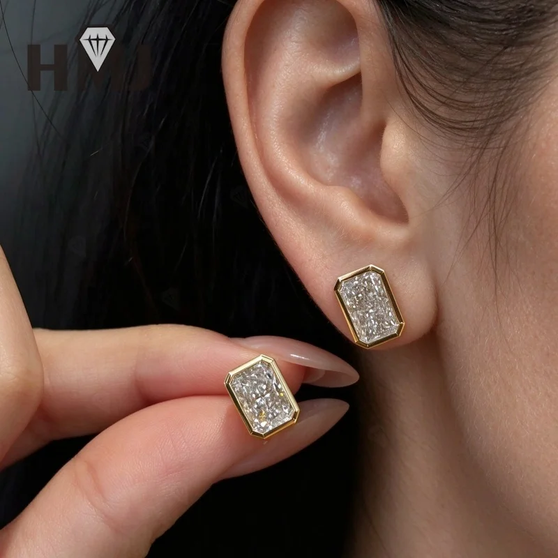 4ct Lab Grown Diamond Earring DEF VS Radiant Cut Ear Studs 10K/14K Gold Classical Anniversary Gift Charms Jewelry for Woman