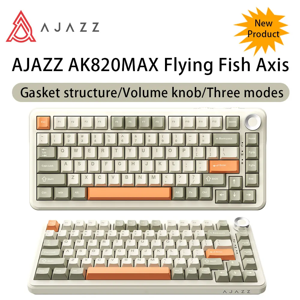 

AJAZZ AK820MAX Flying Fish Axis Mechanical Keyboard 75% Full-key Hot Swapping Gasket Structure Wired/2.4G/Bluetooth Three Mode