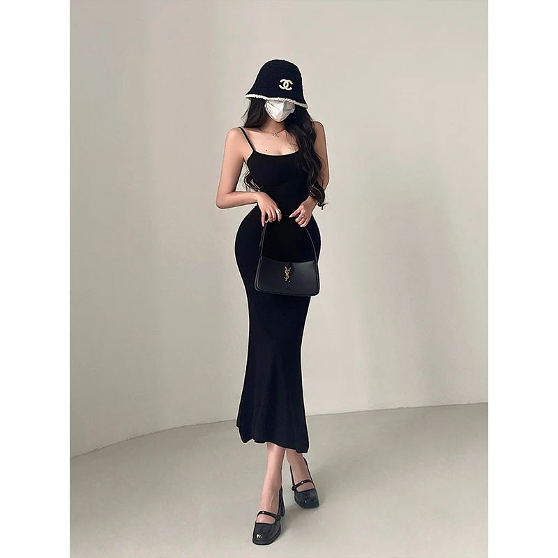 Sexy Slim Fit Fish Tail Strapless Dress Pure Desire Style Elastic Long Base Dress Young Girl Day Cotton  Color Spring 2023