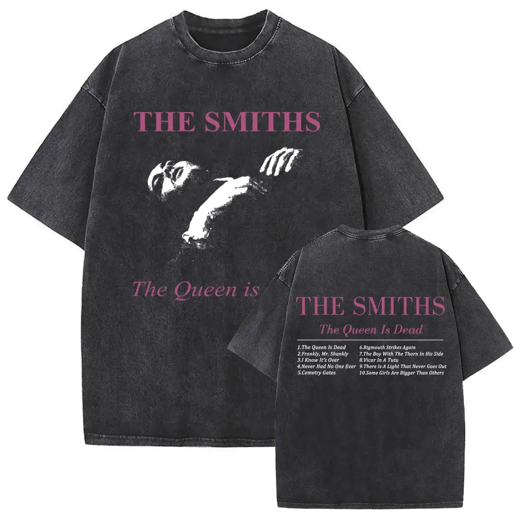 فرقة الروك البريطانية The Smiths The Queen Is Dead مضحك القط ريترو غسلها تي شيرت بديل 1980's إيندي موريسي تي شيرت للجنسين