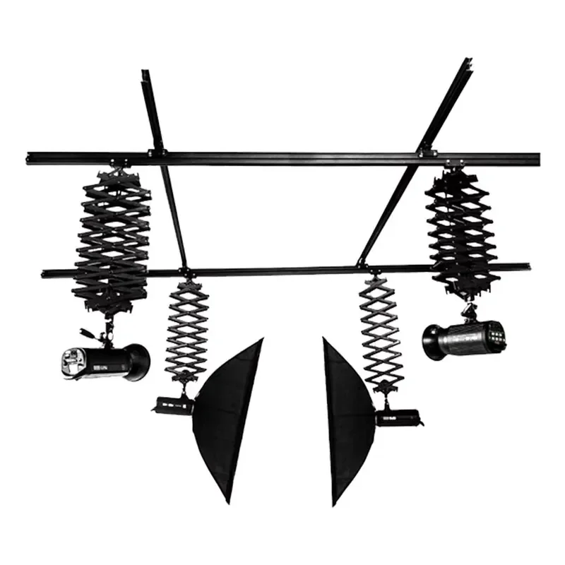 Ceiling guided pantograph light rail kit, studio accessories, lighting