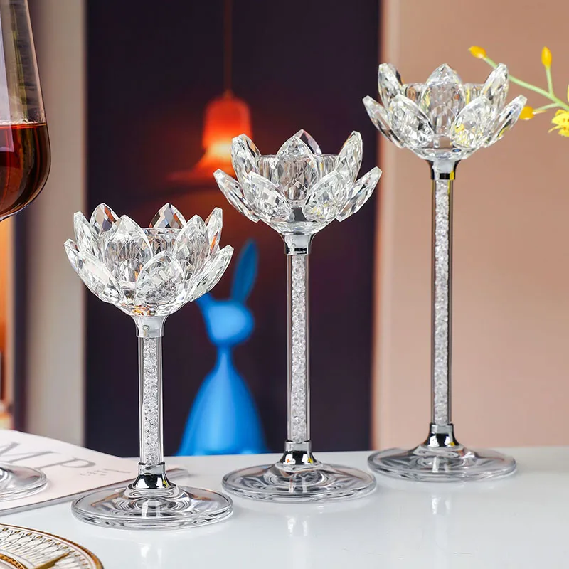 

Flower Crystal Candle Holder Romantic Decoration Candlestick Ornaments Wedding Candlelight Dinner Party ﻿