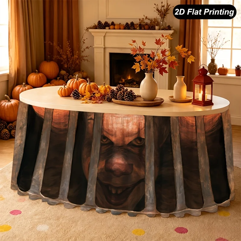 One autumn tablecloth featuring a terrifying skull and bone design, perfect for the family kitchen.